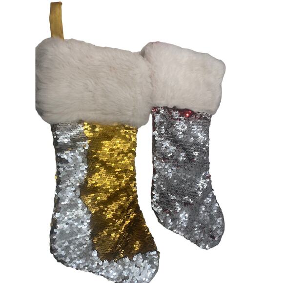 Lot of 2 Vintage DAN DEE Sequined Glittery Ornate Christmas Hanging Stockings - Picture 11 of 11